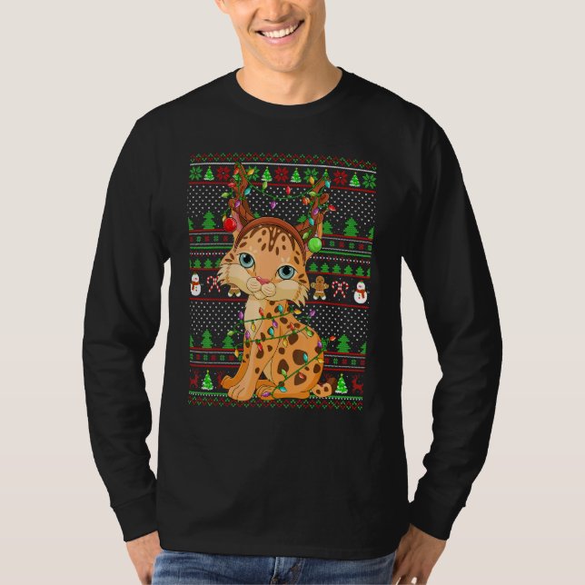 Camiseta Ugly Xmas Sweater Style Lighting Lynx Christmas (Frente)