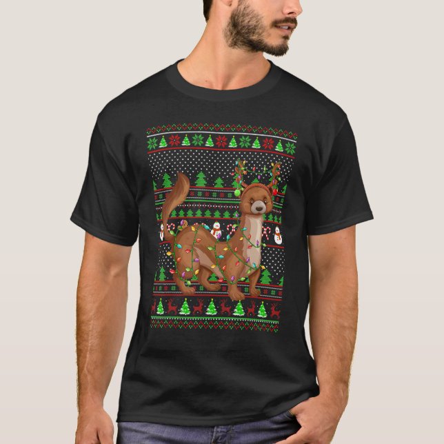 Camiseta Ugly Xmas Sweater Style Lighting Mongoose Christma (Frente)