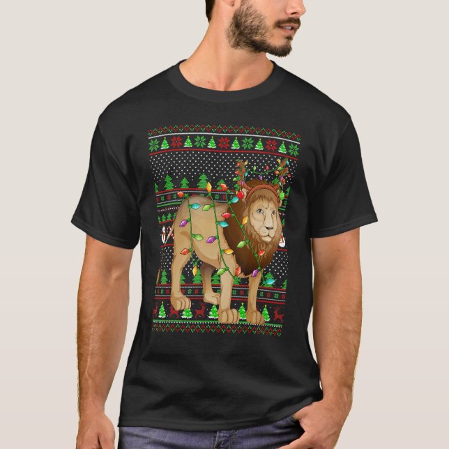 Camiseta Ugly Xmas Sweater Style Lighting Mountain Lion Chr (Frente)