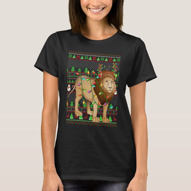 Camiseta Ugly Xmas Sweater Style Lighting Mountain Lion Chr (Frente)