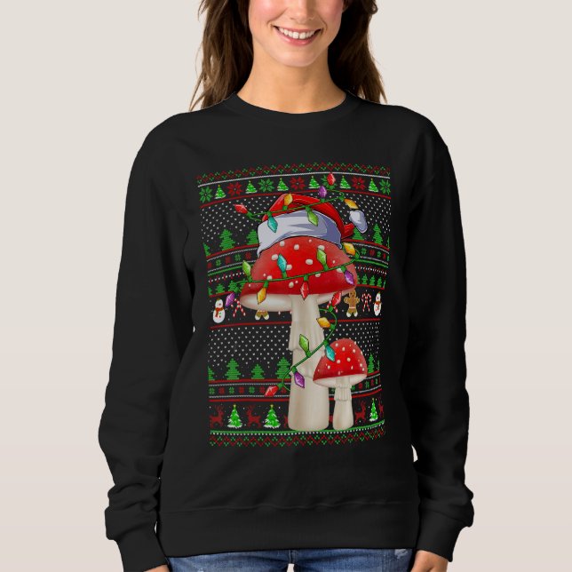 Camiseta Ugly Xmas Sweater Style Lighting Mushroom Christma (Frente)