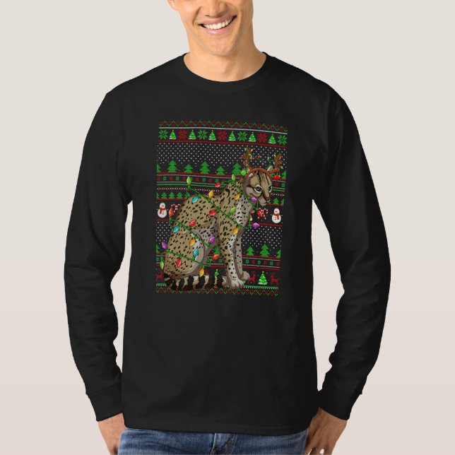 Camiseta Ugly Xmas Sweater Style Lighting Ocelot Christmas  (Frente)
