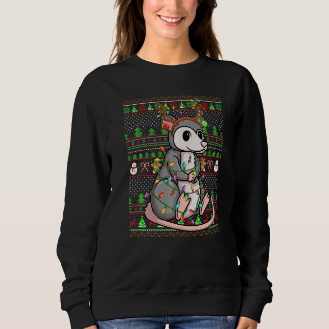 Camiseta Ugly Xmas Sweater Style Lighting Opossum Christmas (Frente)