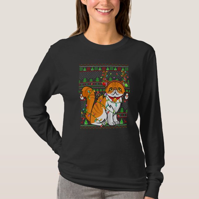 Camiseta Ugly Xmas Sweater Style Lighting Persian Cat Chris (Frente)