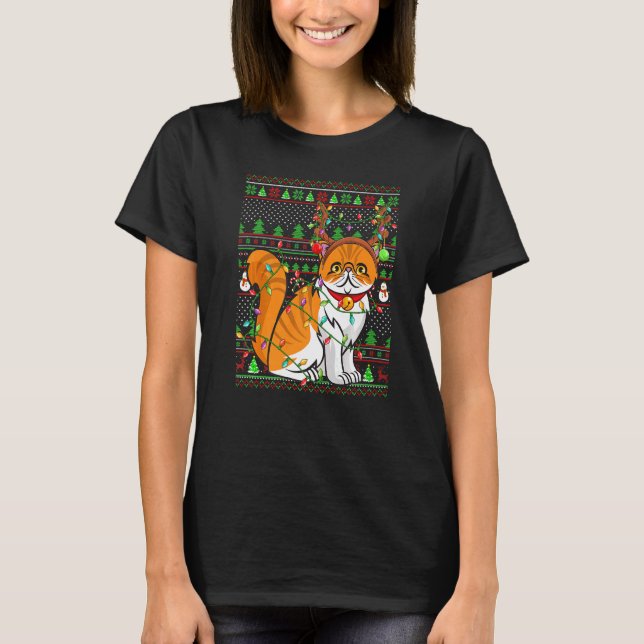 Camiseta Ugly Xmas Sweater Style Lighting Persian Cat Chris (Frente)