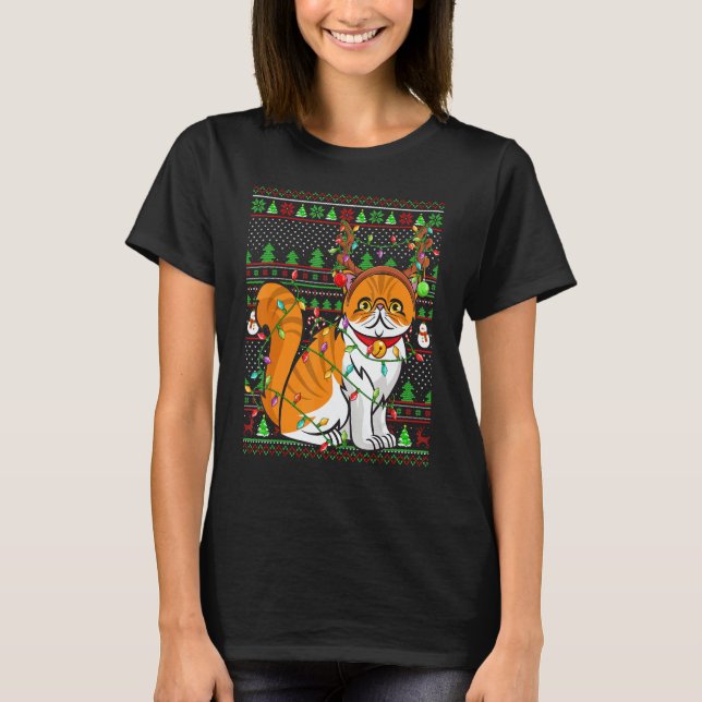 Camiseta Ugly Xmas Sweater Style Lighting Persian Cat Chris (Frente)