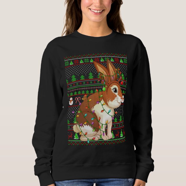Camiseta Ugly Xmas Sweater Style Lighting Rabbit Christmas (Frente)