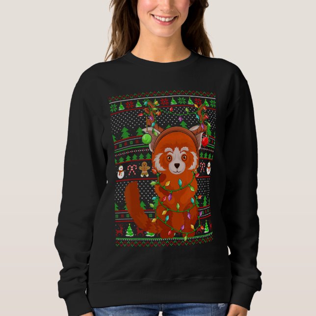 Camiseta Ugly Xmas Sweater Style Lighting Red Panda Christm (Frente)