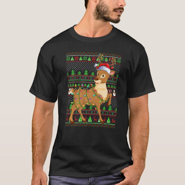 Camiseta Ugly Xmas Sweater Style Lighting Reindeer Christma (Frente)