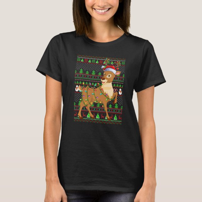 Camiseta Ugly Xmas Sweater Style Lighting Reindeer Christma (Frente)