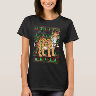 Camiseta Ugly Xmas Sweater Style Lighting Tiger Christmas