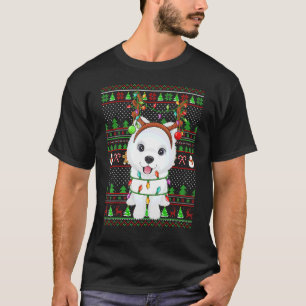 Camiseta Ugly Xmas Sweater Style Luzes Samoyed Dog Christy