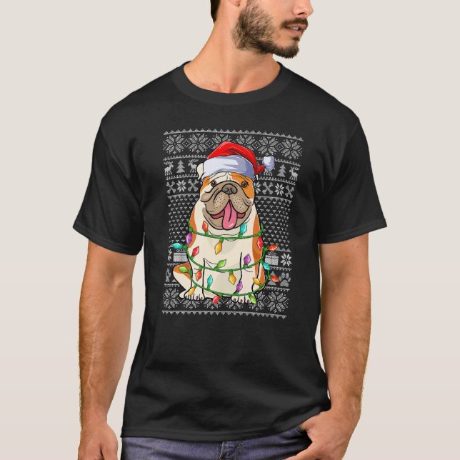 Camiseta Ugly Xmas Sweater Style Santa American Bulldog Chr (Frente)