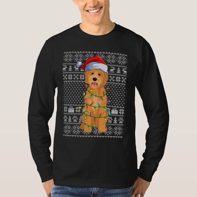 Camiseta Ugly Xmas Sweater Style Santa Goldendoodle Dog Chr (Frente)