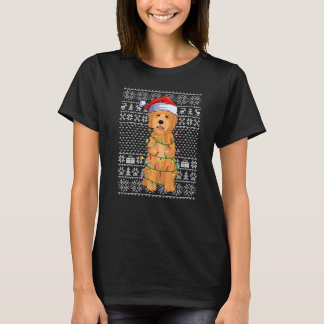 Camiseta Ugly Xmas Sweater Style Santa Goldendoodle Dog Chr (Frente)