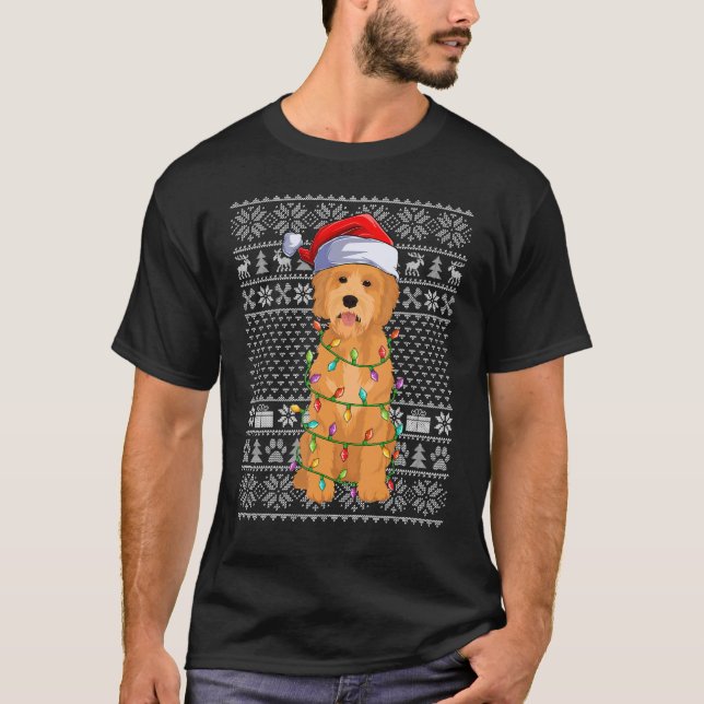Camiseta Ugly Xmas Sweater Style Santa Goldendoodle Dog Chr (Frente)