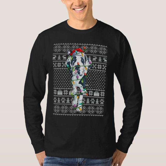 Camiseta Ugly Xmas Sweater Style Santa Great Dane Dog Chris (Frente)
