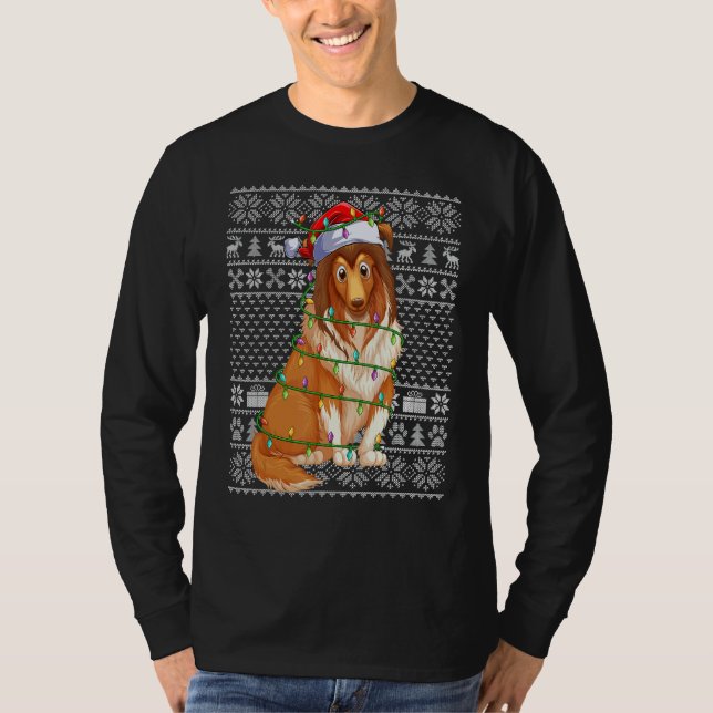 Camiseta Ugly Xmas Sweater Style Santa Shetland Sheepdog Ch (Frente)