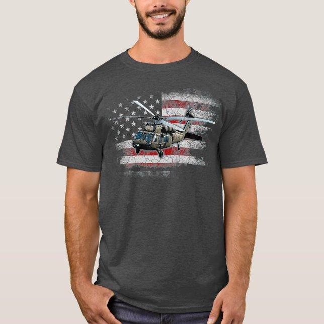Camiseta UH60 Black Hawk Helicopter Vintage Flag Veteran (Frente)