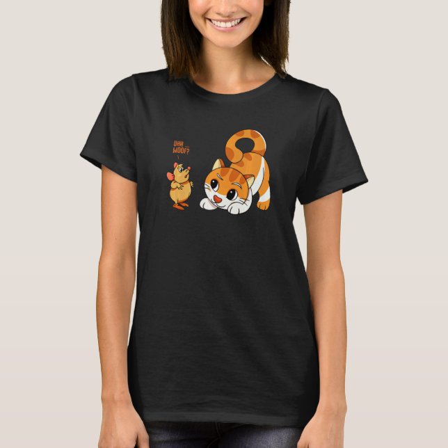 Camiseta Uhh Woof Gato E Rato Cachorro (Frente)
