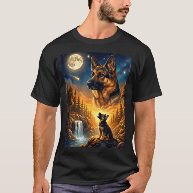 Camiseta Uivando para o meme da lua animal cachorro pastor  (Frente)