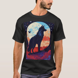 Camiseta Uivo da Noite: Lobos Glassblown Sob uma Lua Cósmic