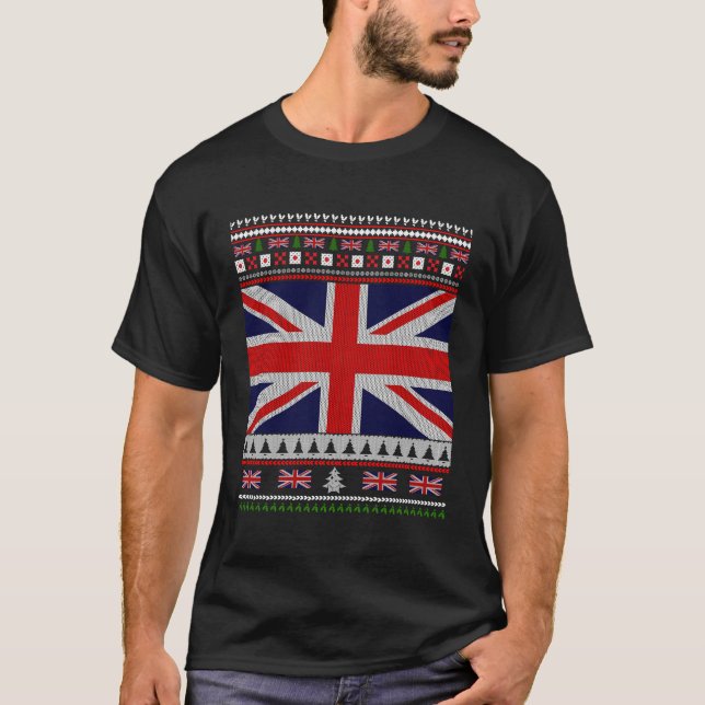 Camiseta Uk Flag Ugly Sweater Jumper Para O Natal (Frente)