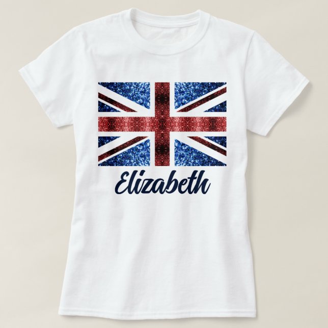 Camiseta UK red blue sparkles glitters Nome personalizado (Frente do Design)