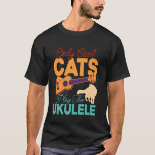 Camiseta Uke de Ukulele Havaiano Gato Só Gatos Legais Jogam