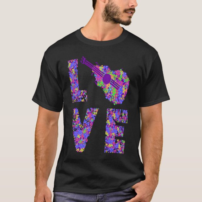 Camiseta Ukelele ama Flores Hawaii amam Ins Guitaristas Uke (Frente)