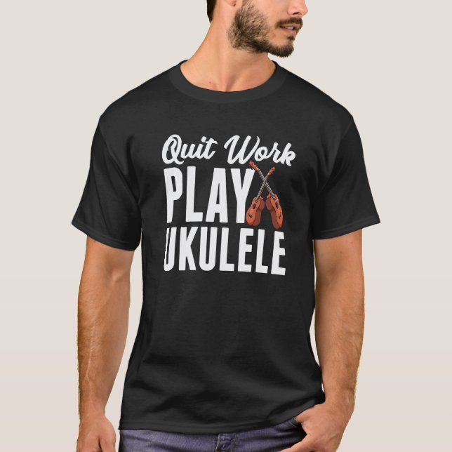 Camiseta Ukelele Para Tocadores de Guitarra  Pare de Trabal (Frente)