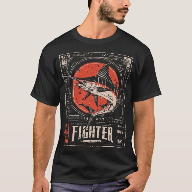 Camiseta Ukiyo-e Fighter Swordfish | Retrato de Peixe Guerr (Frente)