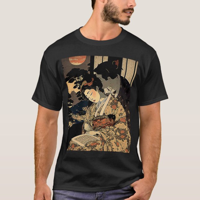 Camiseta Ukiyo E Retro Amor Japonês Durante A Guerra Dark R (Frente)