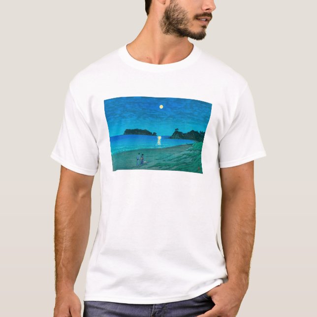 Camiseta ukiyoe hasui No54 Lua Cheia na Praia (Frente)