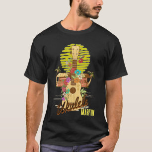Camiseta Ukulele com flores e palmeiras/nome editável