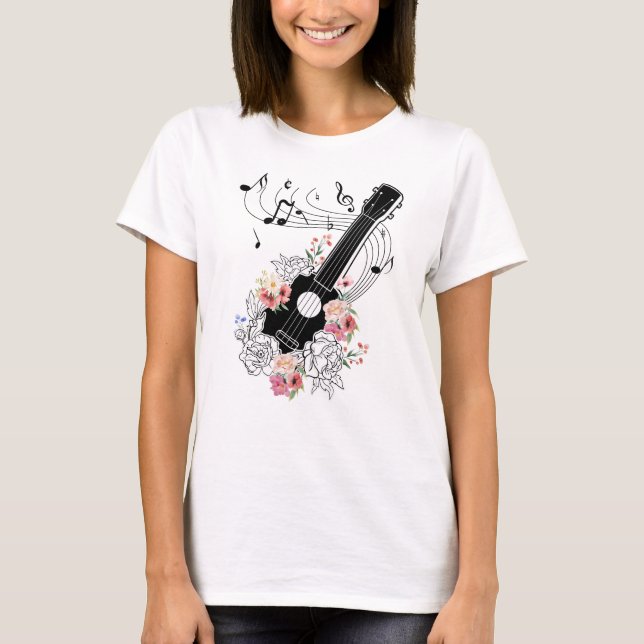 Camiseta Ukulele com presentes de flores (Frente)