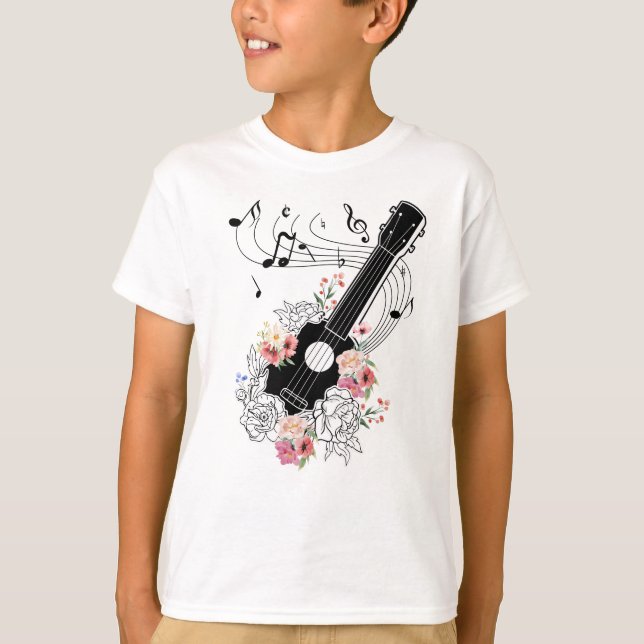 Camiseta Ukulele com presentes de flores (Frente)