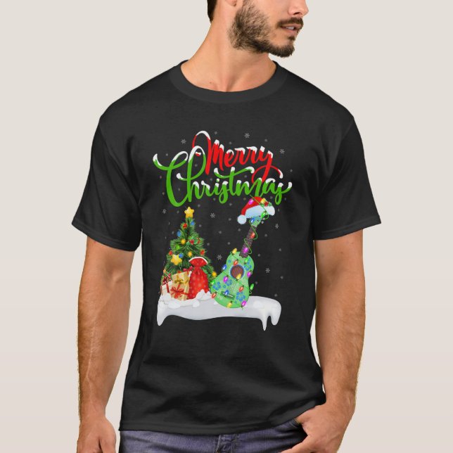 Camiseta Ukulele Music Lover Xmas Lighting Papais noeis Uku (Frente)