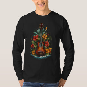 Camiseta Ukulele Tropical Flowers Hawaiian Music Player Gui