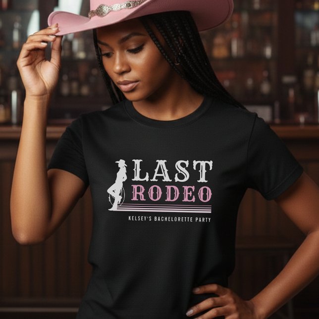 Camiseta Última Vaqueira de Rodeio Festa de Despedida Rosa (Criador carregado)