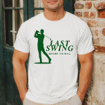 Camiseta Último balanço antes do Solteiro de Golfe do Anel<br><div class="desc">A suíte Last Swing Before the Ring é uma refinada coleção de solteiros de fim de semana inspirada no golfe que combina o encanto do pré-disquete com um toque de espírito brincalhão. Apresentando uma silhueta de golfe ousada em verde-profundo e branco-nítido, esta coleção camisetas o design perfeito para uma celebração...</div>