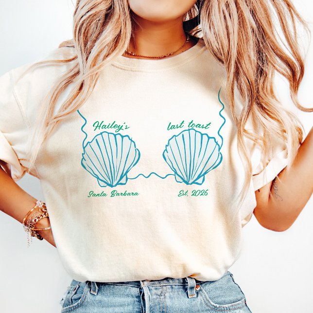 Camiseta Último brinde na Bra Costa de Conchas Marinhas Des (last toast, seashell bra, mermaid bachelortte)