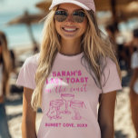 Camiseta Último brinde personalizada na Festa Costeira<br><div class="desc">Peguem vibes de praia com nossa camiseta personalizada 'Último Brinde na Costa'! Perfeito para as festas de solteira costeiras,  esta design personalizada faz comemorar a noiva a na moda e a diversão. #Bachelorette PartyVibes</div>