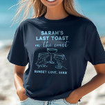Camiseta Último brinde personalizada na Festa Costeira<br><div class="desc">Peguem vibes de praia com nossa camiseta personalizada 'Último Brinde na Costa'! Perfeito para as festas de solteira costeiras,  esta design personalizada faz comemorar a noiva a na moda e a diversão. #Bachelorette PartyVibes</div>