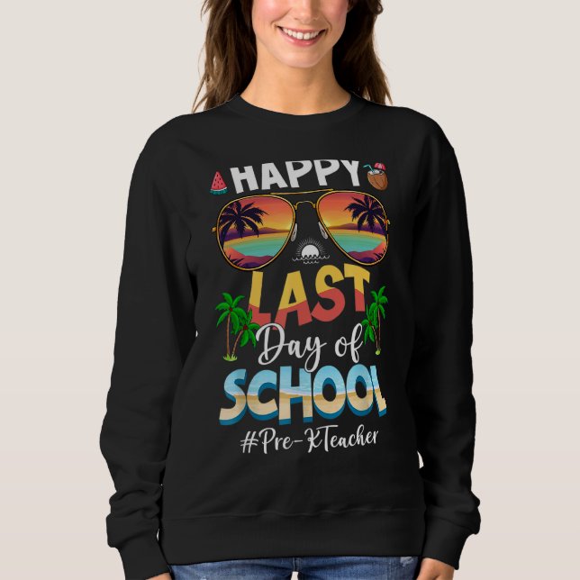 Camiseta Último Dia Da Escola Pré K Professor Praia Sunset  (Frente)
