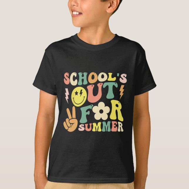 Camiseta Último Dia De Escolas De Groovy No Verão T (Frente)