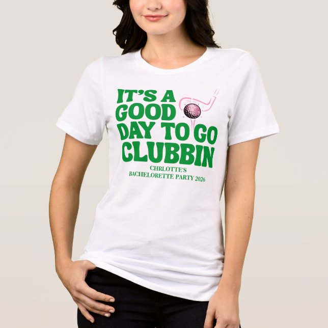 Camiseta Último Golfe Swing Despedida de Solteira Rosa Verd (Frente)