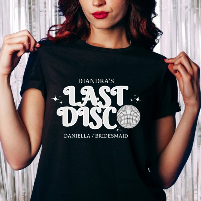 Camiseta Último nome de disco - Bachelorette Retro Silver 7 (last disco silver disco retro 70s bachelorette party shirt, disco bride name, disco bachelorette)