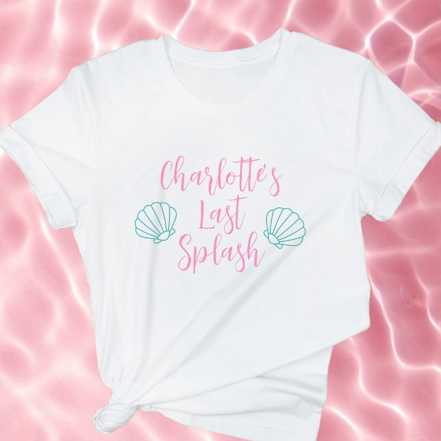 Camiseta Último Salpico Praia Tropical Concha Despedida de  (last splash bachelorette party shirt shell beach ocean pink turquoise)