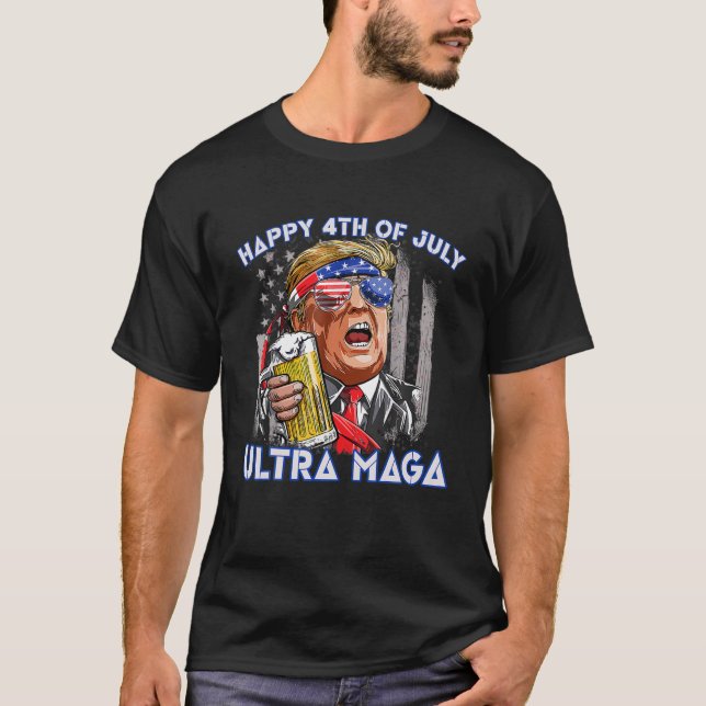 Camiseta Ultra Maga Proud Pro Trump Happy 4Th Of July Ameri (Frente)